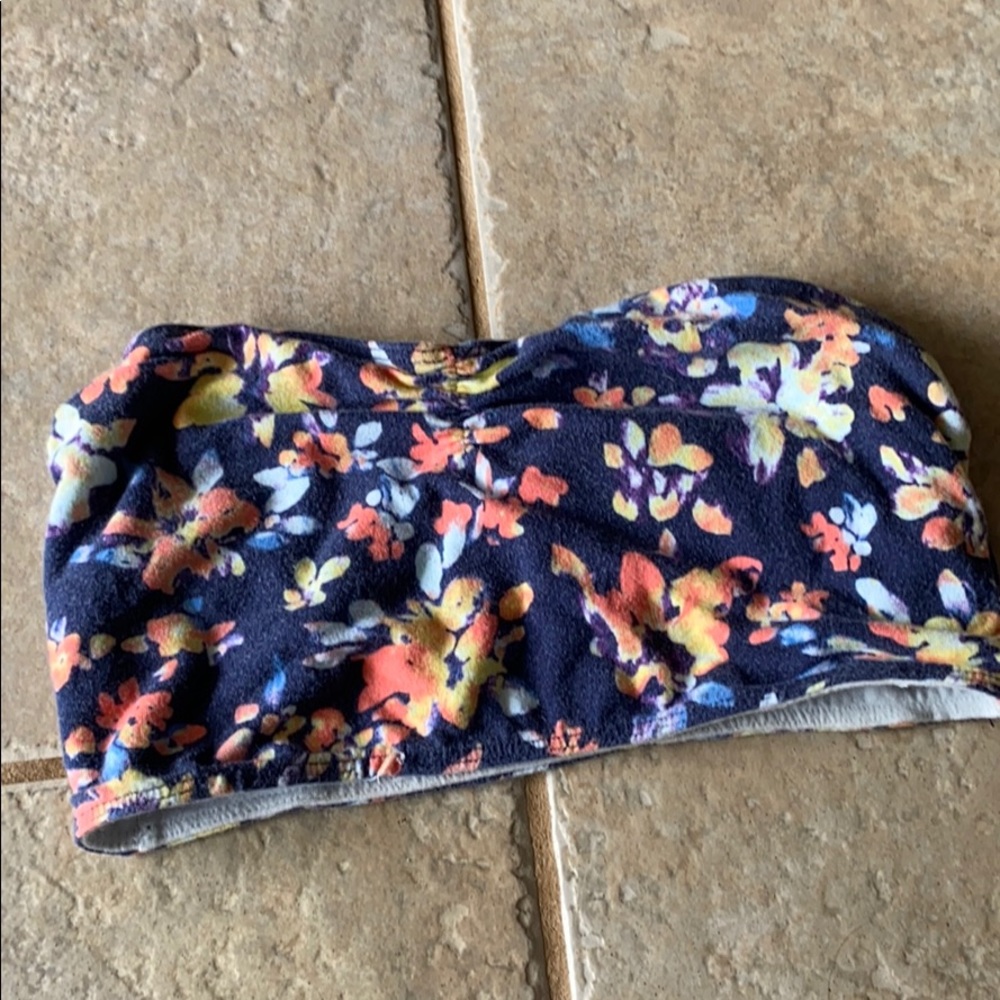 Navy blue floral reversible bandeau bra
